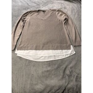 Hilary Radley Women XL Beige V Neck Ribbed Knit Layered Look Sweater